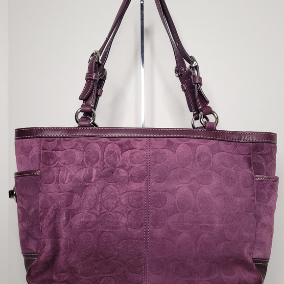 Coach Burgundy Suede Leather Logo Medium Satchel Handbag F0973-14000 - Picture 6 of 12